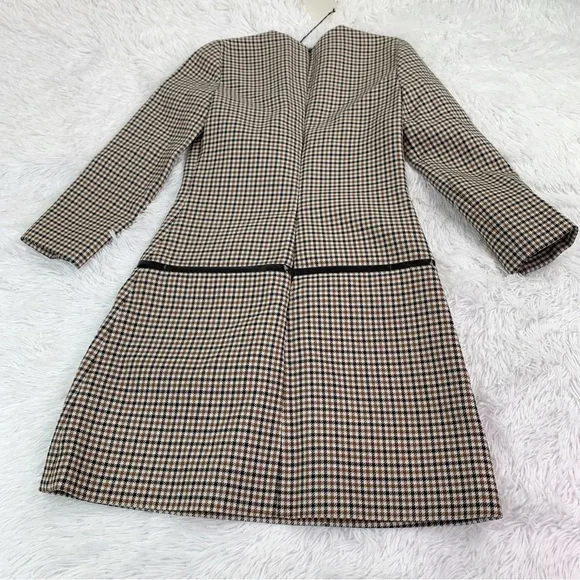 NWT Bouchra Jarra Paris 3/4 sleeve 100% wool houndstooth shift dress crew neck